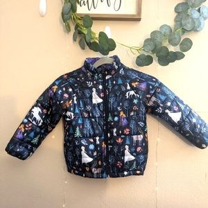 Disney Store: girls size 4 Frozen 2 puffer jacket, navy and purple. EUC